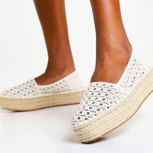 New Espadrille Flatform Shoes in White Weave